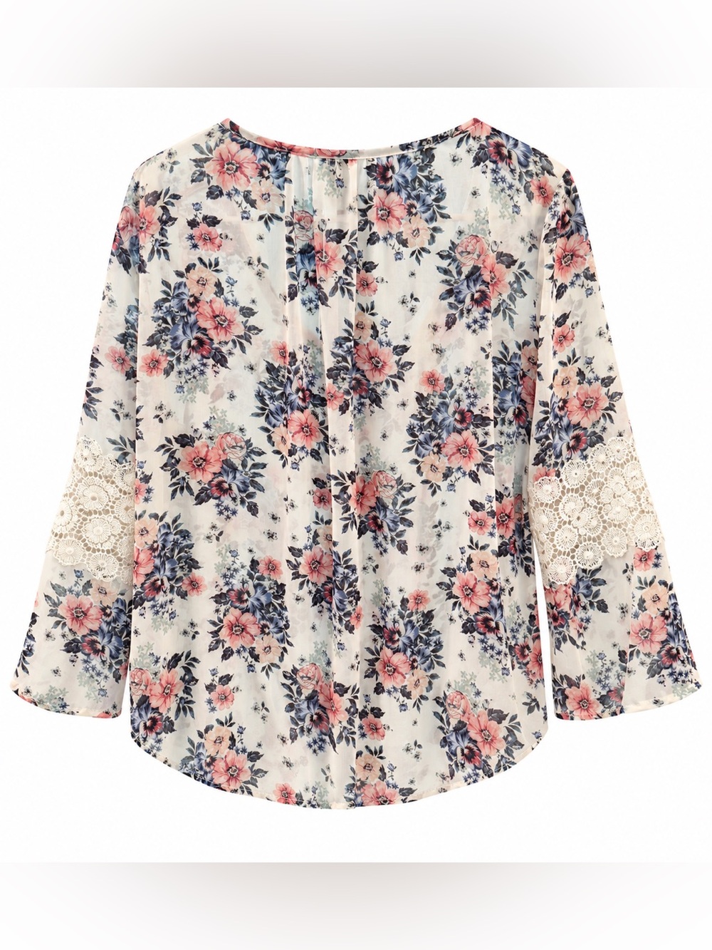Self Esteem Large Floral Lace-Up Boho Blouse Crochet Sleeves - Picture 4 of 4